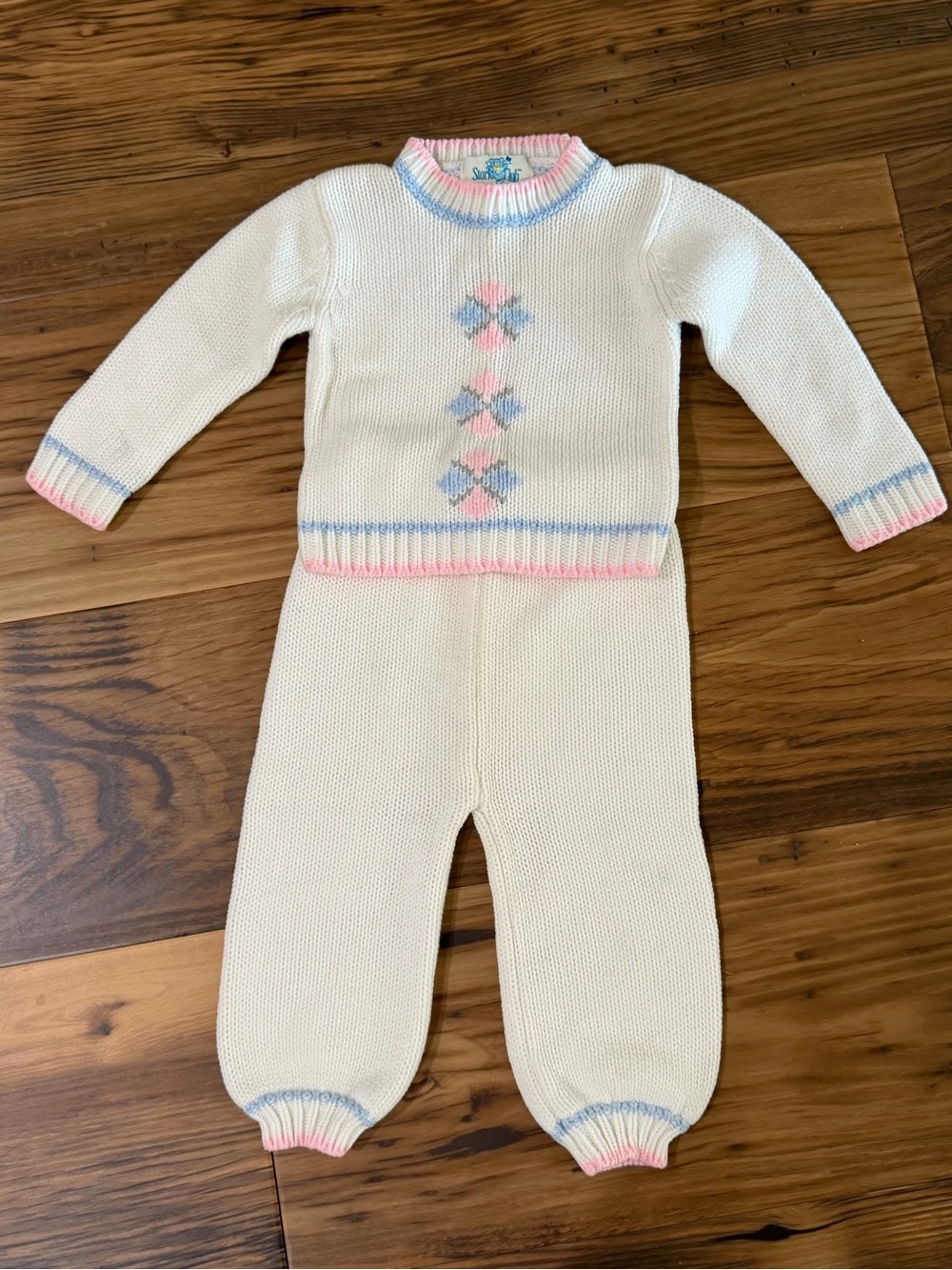 Stork Club Knit Baby Outfit Pants and Sweater Vintage 80s Infant Size 18M